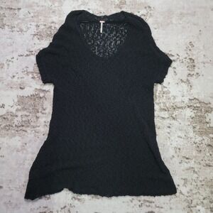 Free People Black Open Knit Sweater Festival Dress Boho Beach Cover Up Slouchy M